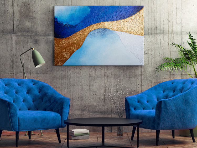Canvas Golden Estuary (1-piece) Wide - modern abstraction in blue 138181 additionalImage 3