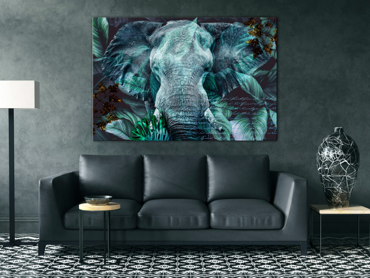 Canvas In the Turquoise Jungle (1-piece) Wide - elephant's head among leaves 138281 additionalImage 3
