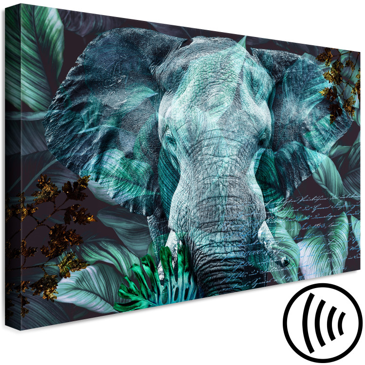Canvas In the Turquoise Jungle (1-piece) Wide - elephant's head among leaves 138281 additionalImage 6