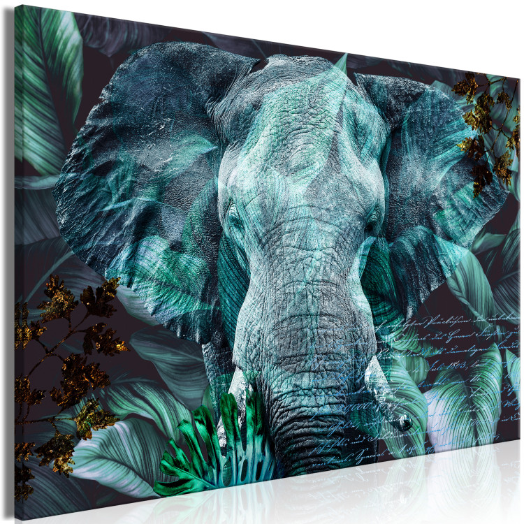 Canvas In the Turquoise Jungle (1-piece) Wide - elephant's head among leaves 138281 additionalImage 2