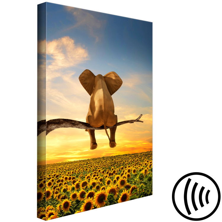 Canvas Elephant and Sunflowers (1-piece) Vertical - fantasy with a sunset 142681 additionalImage 6