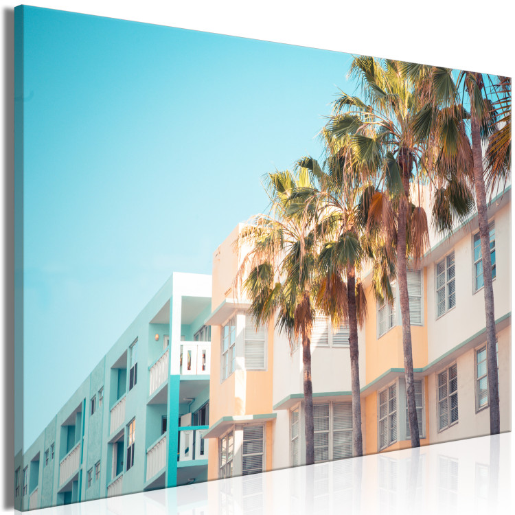 Canvas Print Miami City in Summer - Palm Trees and Florida Coast Architecture in Pastel 144481 additionalImage 2