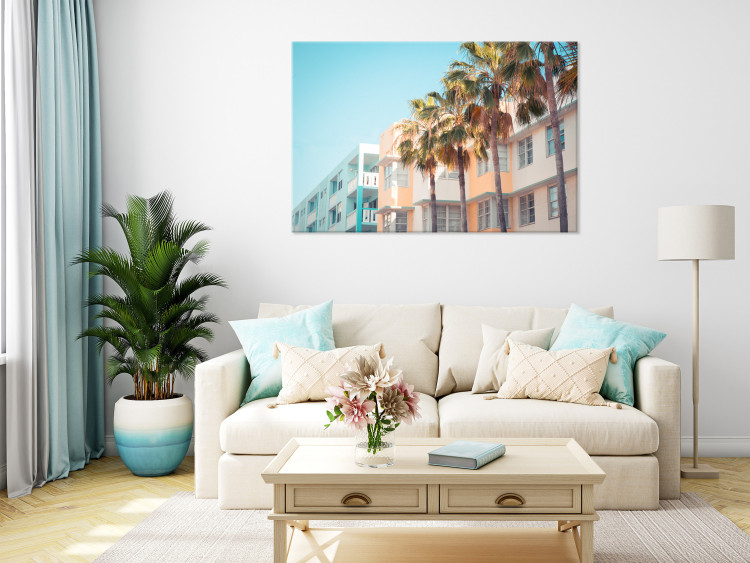 Canvas Print Miami City in Summer - Palm Trees and Florida Coast Architecture in Pastel 144481 additionalImage 3