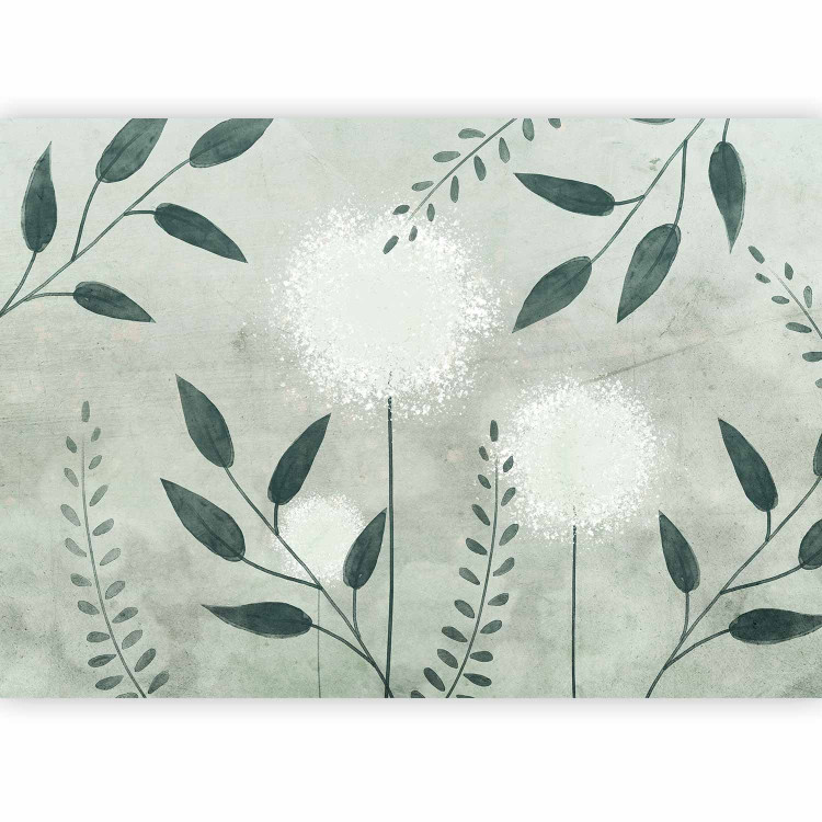 Wall Mural Abstract dandelions - green twigs with leaves on a patterned background 144681 additionalImage 5