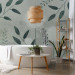 Wall Mural Abstract dandelions - green twigs with leaves on a patterned background 144681 additionalThumb 8