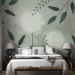 Wall Mural Abstract dandelions - green twigs with leaves on a patterned background 144681 additionalThumb 2
