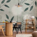 Wall Mural Abstract dandelions - green twigs with leaves on a patterned background 144681 additionalThumb 6