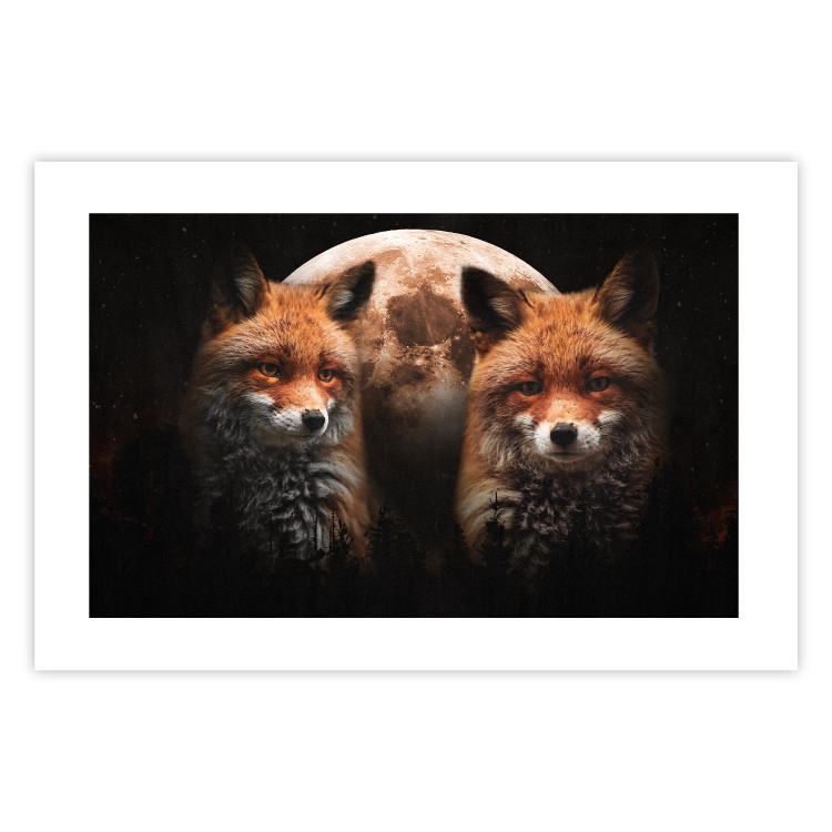Poster Forest Couple - Two Foxes and the Moon Against the Night, Starry Sky 144781 additionalImage 21