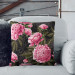 Decorative Microfiber Pillow Chinese peonies - floral motif in shades of pink on a dark background cushions 146881 additionalThumb 5