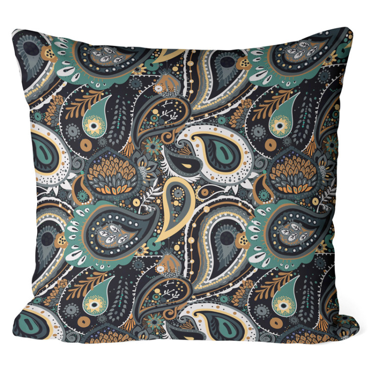 Decorative Microfiber Pillow Peacock eyes in dark relief - composition with twigs and flowers cushions 146981