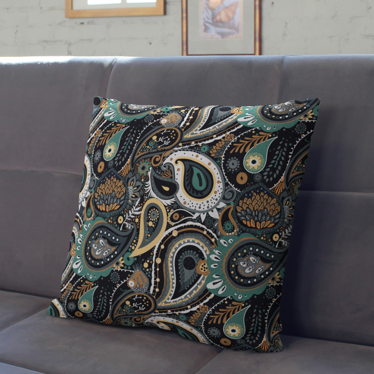 Decorative Microfiber Pillow Peacock eyes in dark relief - composition with twigs and flowers cushions 146981 additionalImage 3