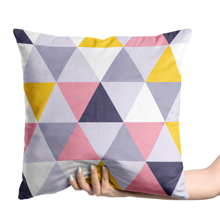 Decorative Velor Pillow Colourful mosaic - a geometric composition of triangles 147081 additionalImage 3
