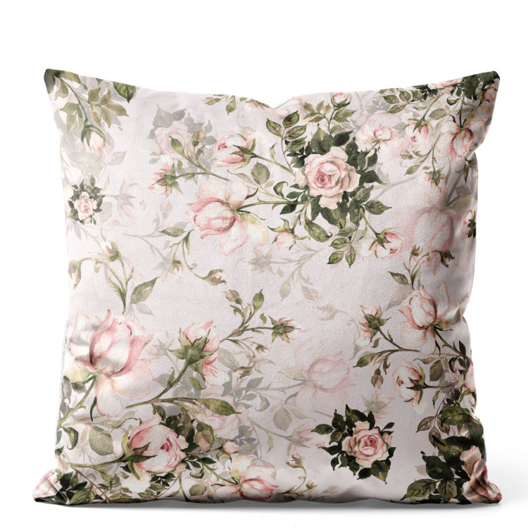 Decorative Velor Pillow In a rose garden - flower composition in shades of green and pink 147181