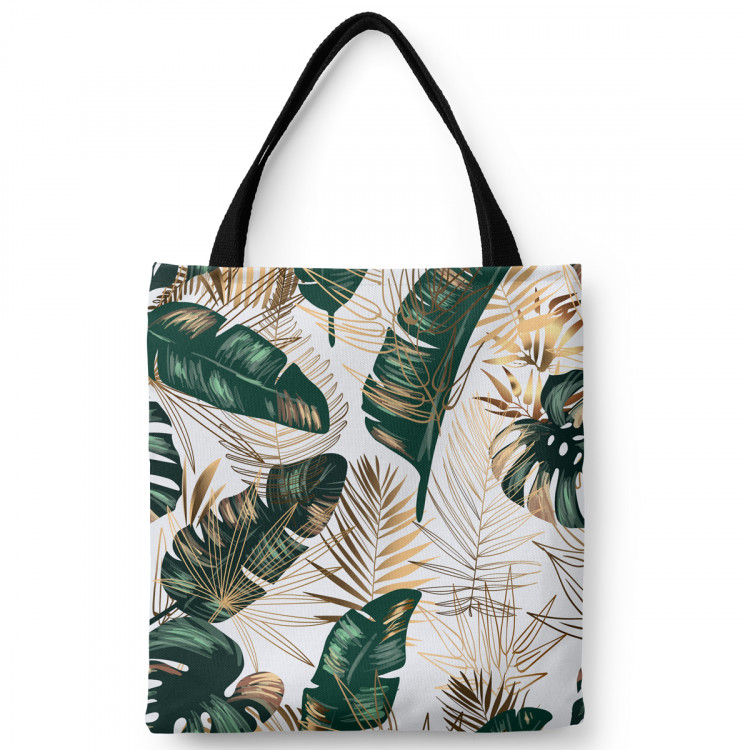 Shopping Bag Elegance of leaves - composition in shades of green and gold 147481