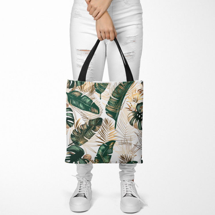 Shopping Bag Elegance of leaves - composition in shades of green and gold 147481 additionalImage 2