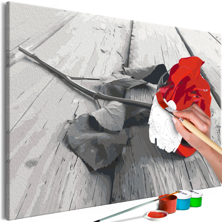 Paint by Number Kit Lonely Rose - Red Flower on Wooden Boards 148881 additionalImage 4