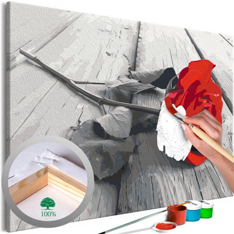 Paint by Number Kit Lonely Rose - Red Flower on Wooden Boards 148881