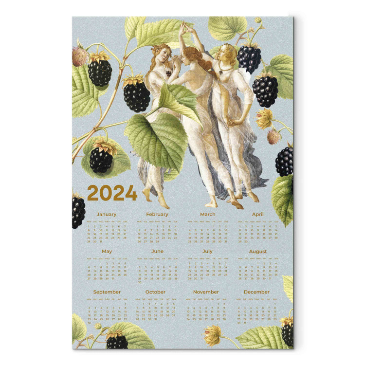 Canvas Art Print Calendar 2024 - Three Graces on a Background Collage With Botanical Illustration 151881
