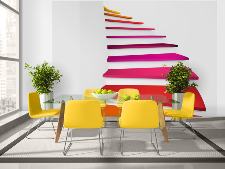 Photo Wallpaper 3D Illusion - abstraction in a white space with colorful stairs 59781