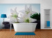 Wall Mural Beauty of Nature - White Water Lilies Resting on Rocks on a Blue Background 60181