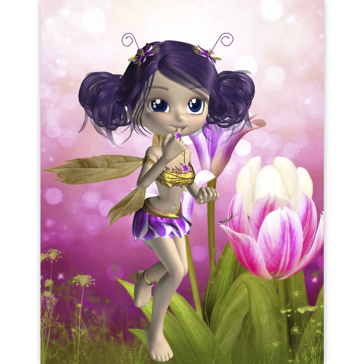Photo Wallpaper Magical Creatures - Elf with tulips on a pink background for a little girl 61181 additionalImage 3
