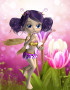 Photo Wallpaper Magical Creatures - Elf with tulips on a pink background for a little girl 61181