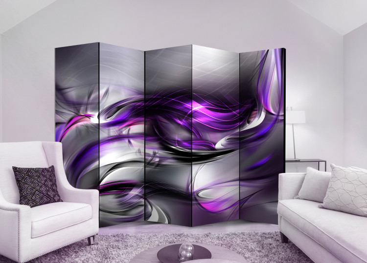 Room Divider Purple Swirls II - abstract swirl of purple and gray waves 95381 additionalImage 2