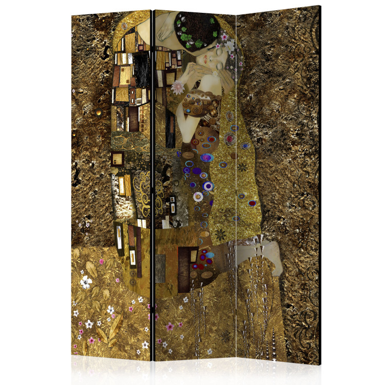 Folding Screen Golden Kiss - artistic couple silhouettes in the motif of Gustav Klimt 95681