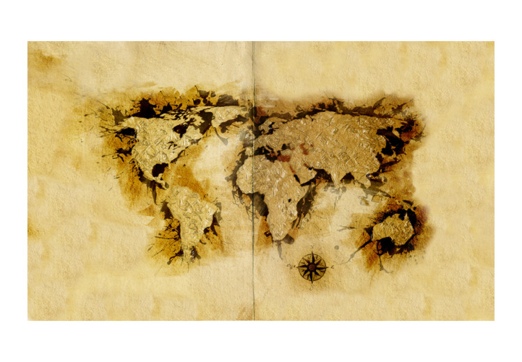 Photo Wallpaper World map - continents in gold with vintage style compass 97081 additionalImage 1