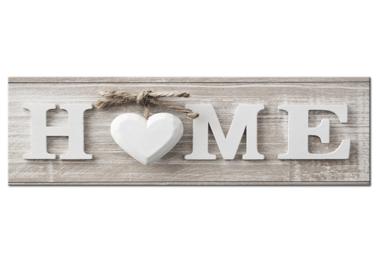 Canvas Print Typography on Wood (1-piece) - White Home and Heart Text on Wooden Background 106191