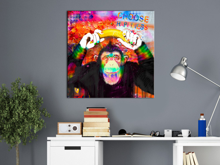 Canvas Print Choose Happiness (1-piece) - Happy Monkey with a Banana Overhead 106591 additionalImage 3