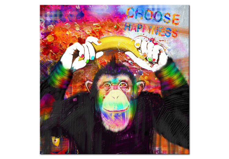Canvas Print Choose Happiness (1-piece) - Happy Monkey with a Banana Overhead 106591