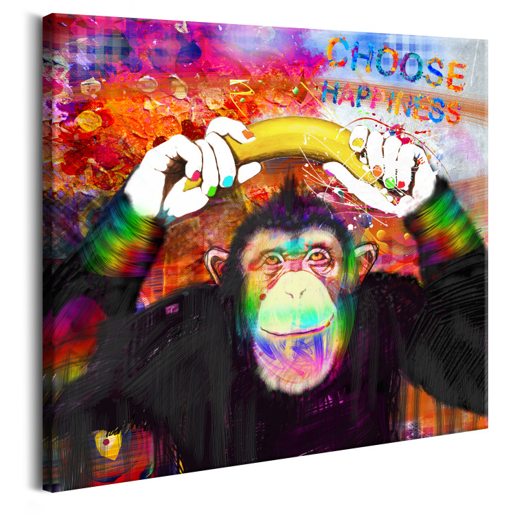 Canvas Print Choose Happiness (1-piece) - Happy Monkey with a Banana Overhead 106591 additionalImage 2