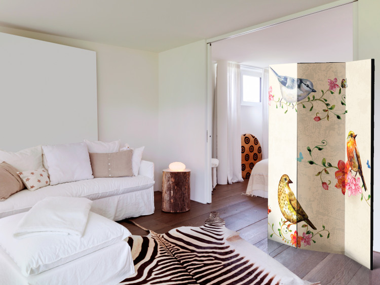Room Divider Birdsong - animals on colorful plants on a light beige background 107591 additionalImage 2