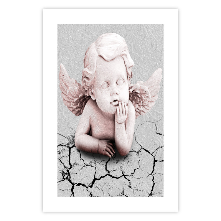 Wall Poster Angel - light pink figurine of a boy leaning on gray cracked earth 116791 additionalImage 18