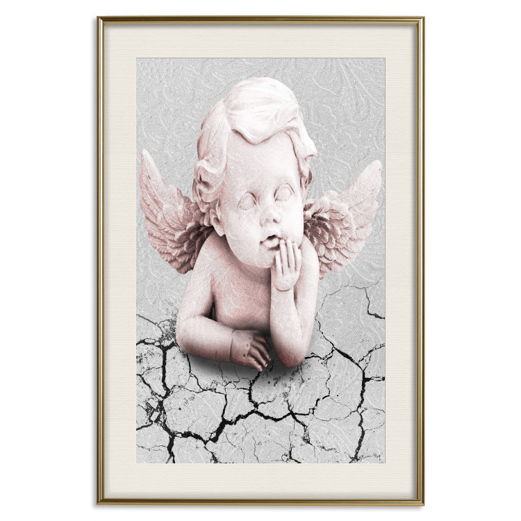 Wall Poster Angel - light pink figurine of a boy leaning on gray cracked earth 116791 additionalImage 24