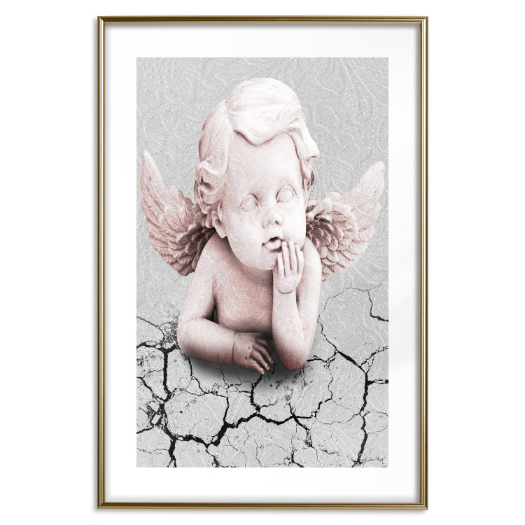 Wall Poster Angel - light pink figurine of a boy leaning on gray cracked earth 116791 additionalImage 27