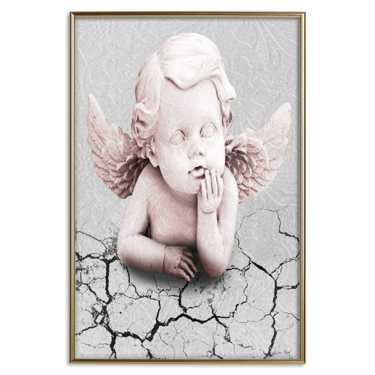 Wall Poster Angel - light pink figurine of a boy leaning on gray cracked earth 116791 additionalImage 17