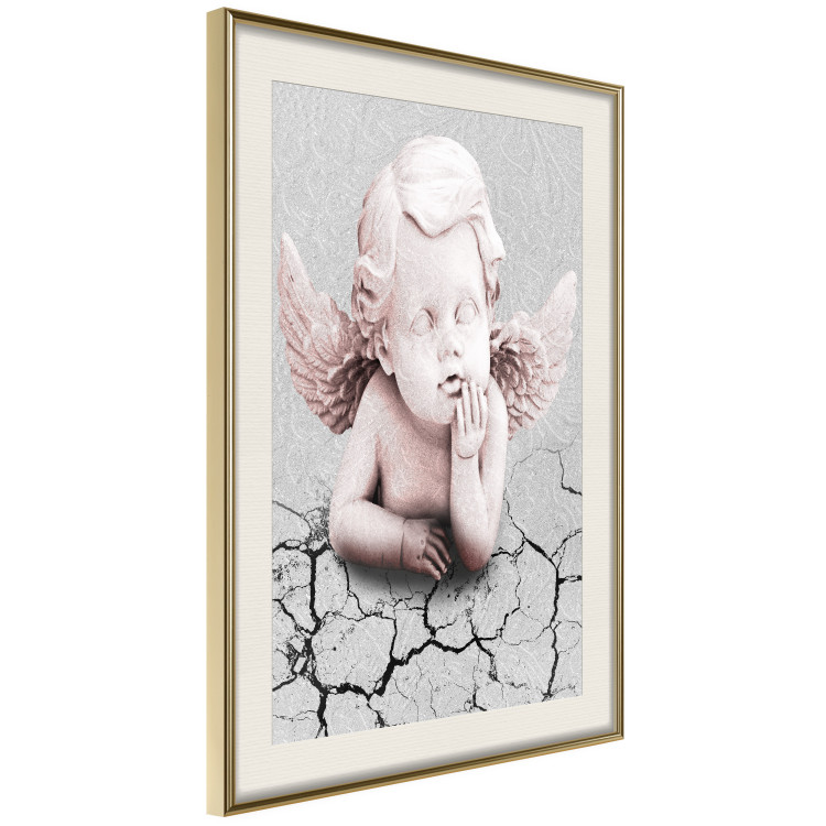 Wall Poster Angel - light pink figurine of a boy leaning on gray cracked earth 116791 additionalImage 2