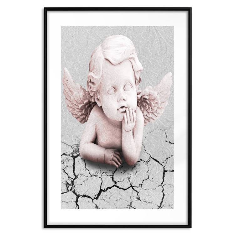 Wall Poster Angel - light pink figurine of a boy leaning on gray cracked earth 116791 additionalImage 19