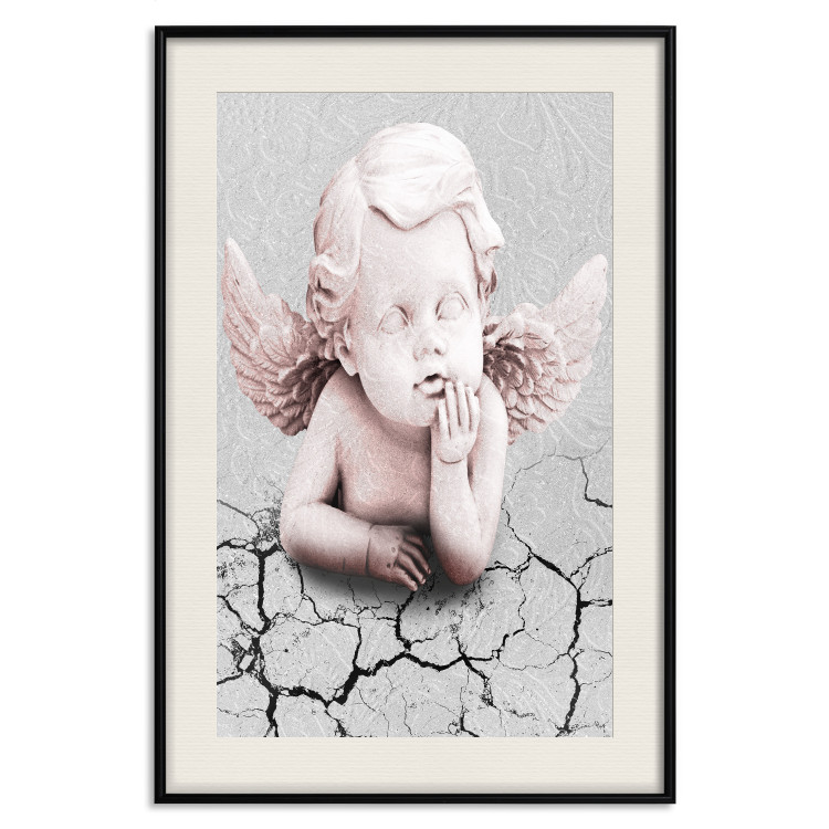 Wall Poster Angel - light pink figurine of a boy leaning on gray cracked earth 116791 additionalImage 25