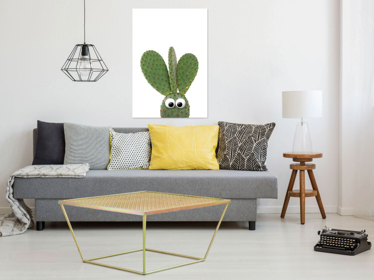 Poster Eared Cactus - funny green plant with eyes on a solid background 116891 additionalImage 17