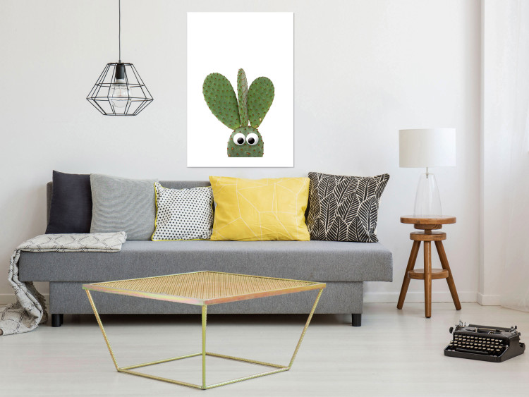 Poster Eared Cactus - funny green plant with eyes on a solid background 116891 additionalImage 3