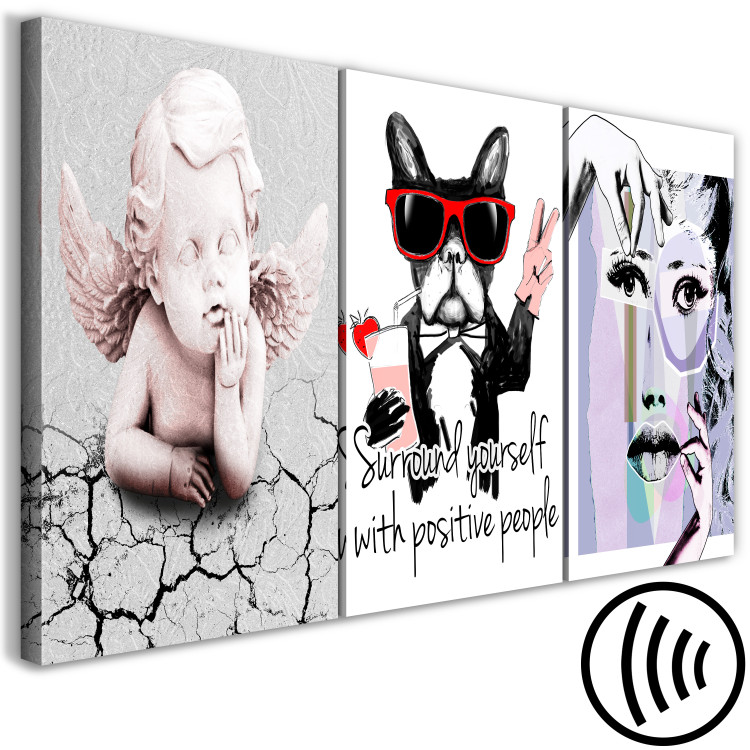 Canvas Print Positive Vibrations (3-part) - Portrait of an Angel, Dog, and Woman's Face 117091 additionalImage 6