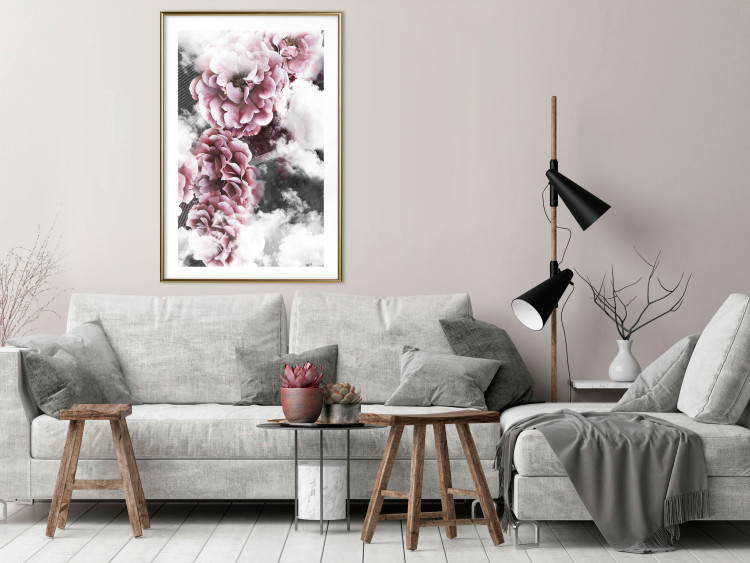 Wall Poster Subtlety - pink flowers amidst clouds against the backdrop of city architecture 122791 additionalImage 15
