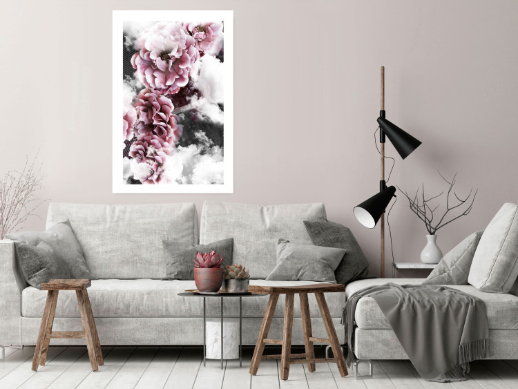 Wall Poster Subtlety - pink flowers amidst clouds against the backdrop of city architecture 122791 additionalImage 2