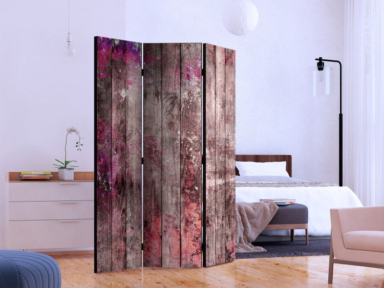 Room Separator Breath of Spring - texture of wooden planks with purple embellishment 122991 additionalImage 2