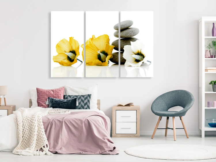 Canvas Print Feng shui flowers composition - a motif with yellow mallow and stones 123391 additionalImage 3