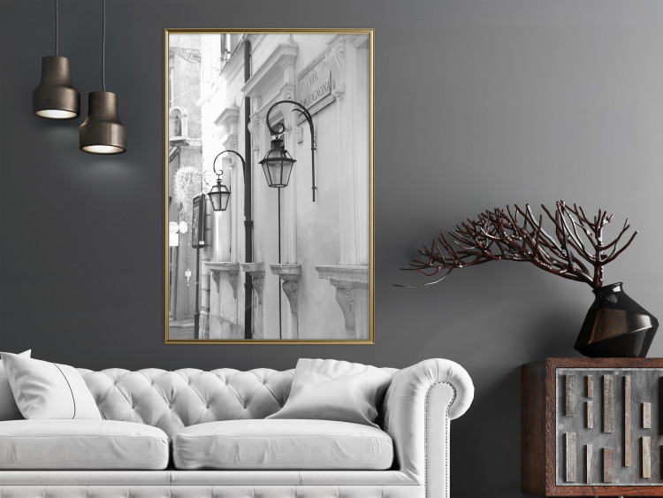 Wall Poster Street Lamps - black and white street architecture with wall lamps 123491 additionalImage 7