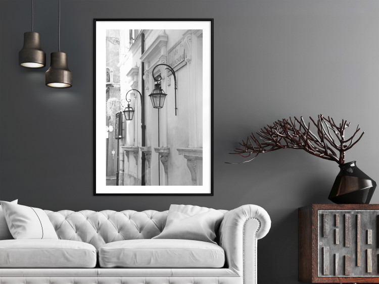 Wall Poster Street Lamps - black and white street architecture with wall lamps 123491 additionalImage 6